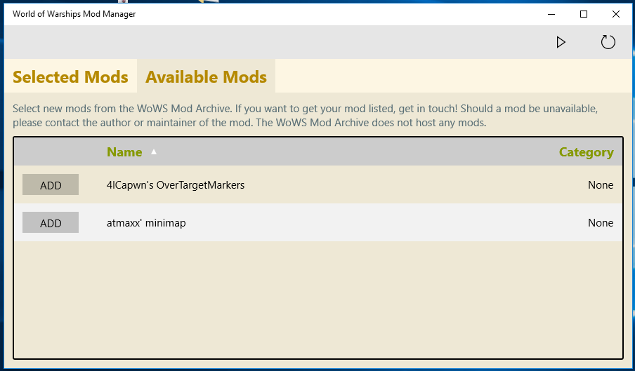 available mods tab